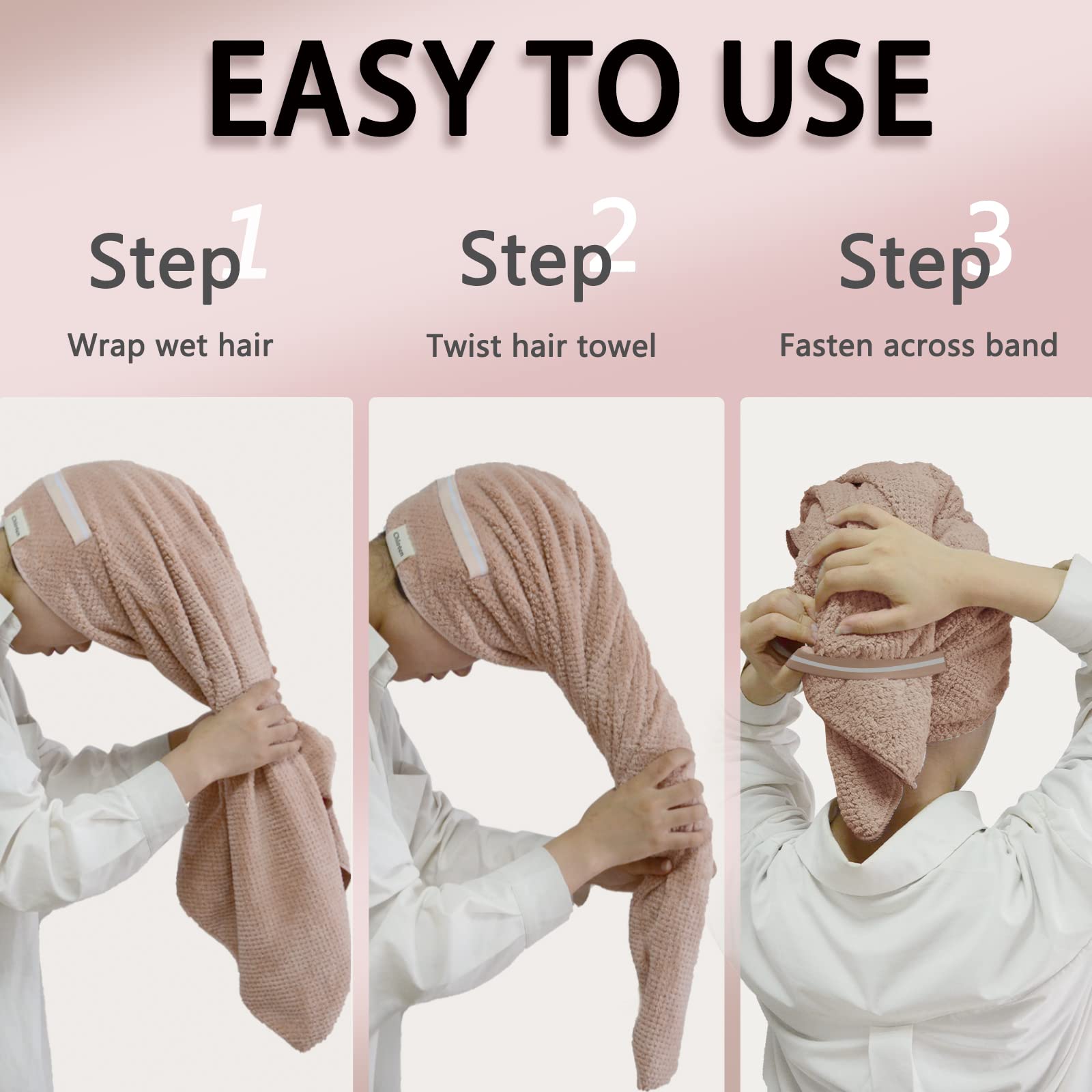 Chloven 2 Pack Extra Large Microfiber Hair Towel Wrap for Women,43 inch X 24 inch Anti Frizz Hair Drying Towel with Elastic Stra